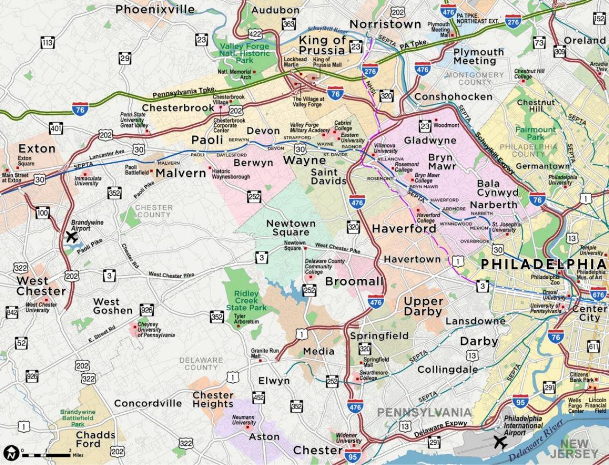 kort over de vigtigste linje Philadelphia