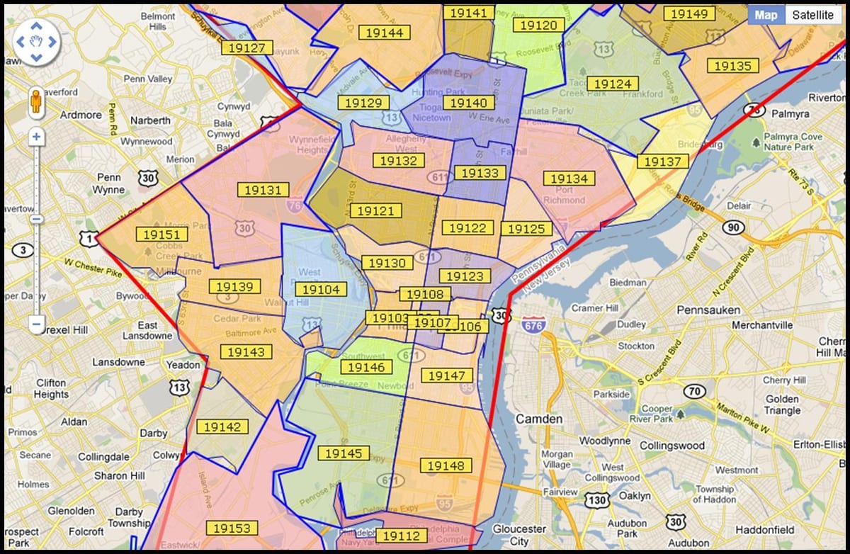 kort over større Philadelphia-området
