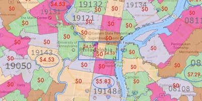 Philadelphia og de omkringliggende områder kort