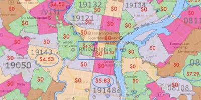 Philadelphia og de omkringliggende områder kort